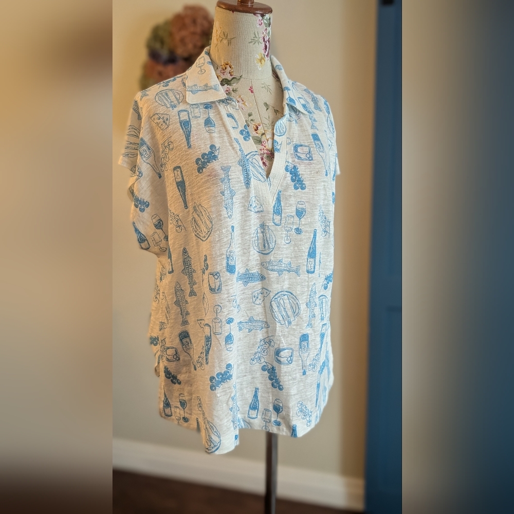 Cynthia‎ Rowley White and Blue Graphic women's Shirt